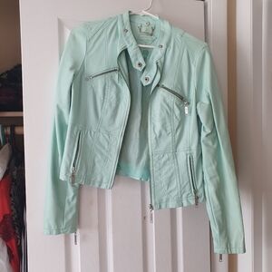 Light Green Leather Jacket for Women